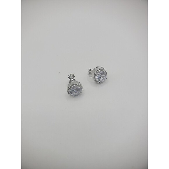 Vintage Silver Tone Earrings Clip On Huggie Crystal Jewelry Costume - Picture 12 of 12